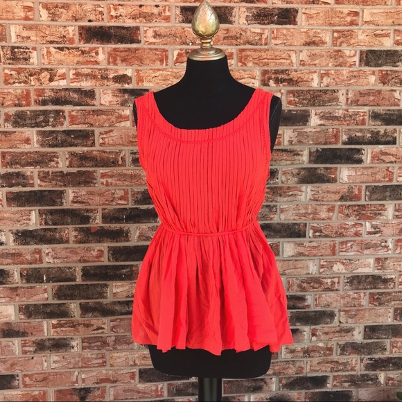Anthropologie Tops - Anthropologie Red Orange Sleeveless Pleated Top